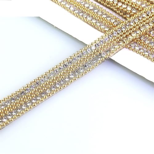 ZGXNYI Diamant-Bänder 5 Yards Doppelte Goldkette, weißes Strass-Hotfix-Klebeband, Kristall-Strass-Dekoration, for Aufbügeln von Schuhen, Bekleidungszubehör von ZGXNYI