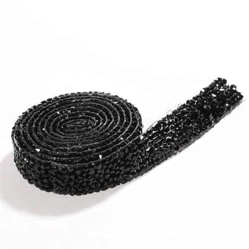 ZGXNYI Diamant-Bänder 5 Yards Nähen Kristall Motiv Strass Hot Fix Trim Applikator Band for Kleider(Black,Width 1.5cm) von ZGXNYI