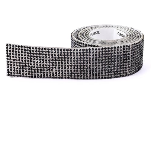 ZGXNYI Diamant-Bänder DIY selbstklebendes Strass-Aufkleberband, Blattbesatz, glitzerndes Kristallband, Diamant-Aufkleber for Telefon, Schuhe, Kleidung, Dekoration(Black,12 Rows Drills) von ZGXNYI