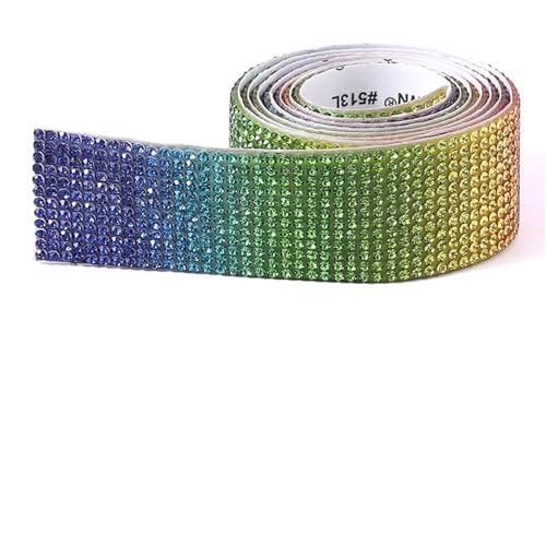 ZGXNYI Diamant-Bänder DIY selbstklebendes Strass-Aufkleberband, Blattbesatz, glitzerndes Kristallband, Diamant-Aufkleber for Telefon, Schuhe, Kleidung, Dekoration(Colorful,10 Rows Drills) von ZGXNYI