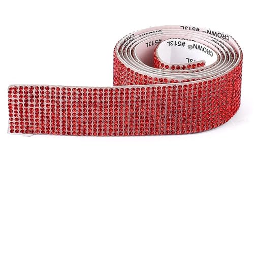 ZGXNYI Diamant-Bänder DIY selbstklebendes Strass-Aufkleberband, Blattbesatz, glitzerndes Kristallband, Diamant-Aufkleber for Telefon, Schuhe, Kleidung, Dekoration(Red,10 Rows Drills) von ZGXNYI