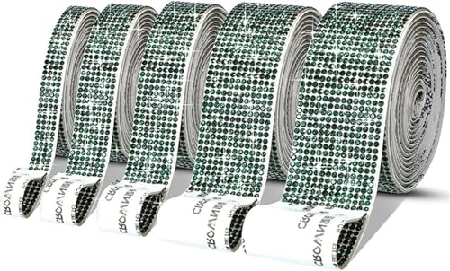 ZGXNYI Diamant-Bänder Selbstklebender Kristall-Strass-Aufkleber, Diamantband, DIY-Aufkleber, Strasssteine, Kunsthandwerk, Auto-Telefon-Dekoration(Dark Green,14 Row (30mm)) von ZGXNYI