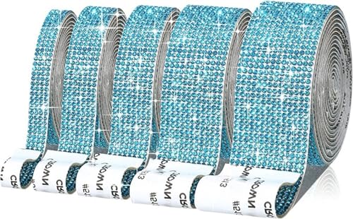 ZGXNYI Diamant-Bänder Selbstklebender Kristall-Strass-Aufkleber, Diamantband, DIY-Aufkleber, Strasssteine, Kunsthandwerk, Auto-Telefon-Dekoration(Light Blue,2 Row (4mm)) von ZGXNYI