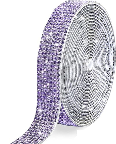 ZGXNYI Diamant-Bänder Selbstklebender Kristall-Strass-Aufkleber, Diamantband, DIY-Aufkleber, Strasssteine, Kunsthandwerk, Auto-Telefon-Dekoration(Purple,10 Row (22mm)) von ZGXNYI