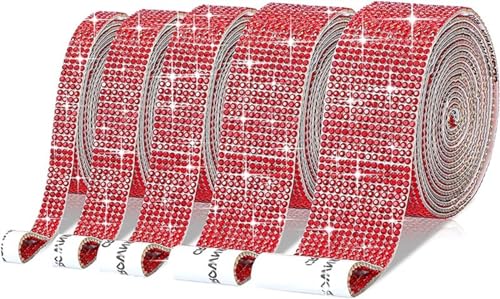 ZGXNYI Diamant-Bänder Selbstklebender Kristall-Strass-Aufkleber, Diamantband, DIY-Aufkleber, Strasssteine, Kunsthandwerk, Auto-Telefon-Dekoration(Red,10 Row (22mm)) von ZGXNYI