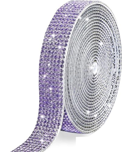 ZGXNYI Diamant-Bänder Selbstklebendes Kristallband for Handarbeiten, Hotfix-Strasssteine, Kettenaufkleber, Band, DIY-Handwerk(Purple,14 Row (30mm)) von ZGXNYI