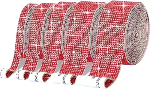 ZGXNYI Diamant-Bänder Selbstklebendes Kristallband for Handarbeiten, Hotfix-Strasssteine, Kettenaufkleber, Band, DIY-Handwerk(Red,12 Row (26mm)) von ZGXNYI