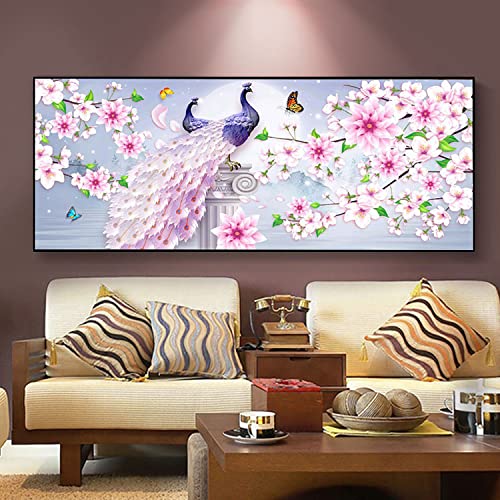 ZGmaxCL 5D Diamanten Gemälde Set Diamond Painting Set Erwachsene Full Groß Pflaume und Pfau Home Wanddekor 100x40 cm von ZGmaxCL