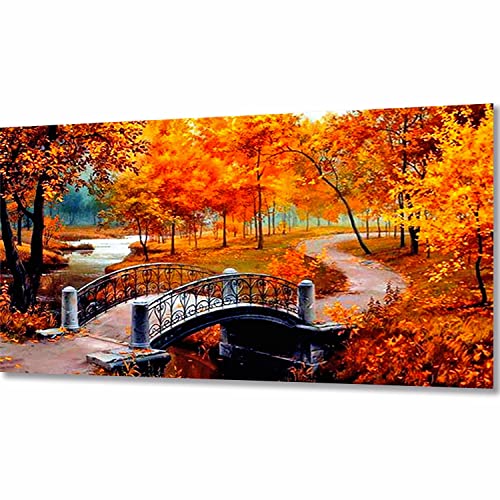 ZGmaxCL 5D Diamanten Gemälde Set Diamond Painting Zubehör Puzzles Erwachsene Full Groß Ahornbaum und Brückenlandschaft Haus Dekoration 150x60cm von ZGmaxCL