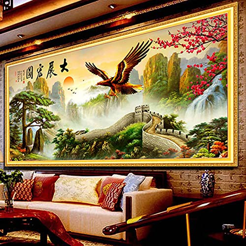 ZGmaxCL 5D Diamanten Gemälde Set Diamond Painting Zubehör Puzzles Erwachsene Full Groß Chinesische Mauer und Adler Wohnzimmer Wanddekor 135x60cm von ZGmaxCL