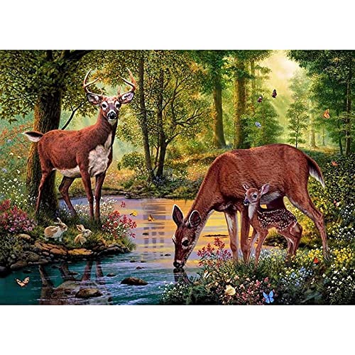 ZGmaxCL 5D Diamanten Gemälde Set Diamond Painting Zubehör Puzzles Erwachsene Full Groß Wald und Rehe Wall Dekoration 60x50cm von ZGmaxCL