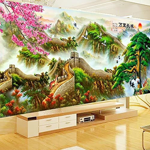 ZGmaxCL 5D Diamanten Gemälde Set Diamond Painting Zubehör Puzzles Erwachsene Kinder Groß Chinesische Mauer und Kraniche mit roter Krone Aesthetic Room Wanddekoration 120x50cm von ZGmaxCL