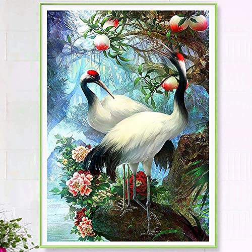 ZGmaxCL DIY 5D Diamant Malerei Set Puzzles Diamant Painting Set Erwachsene Kinder Full Groß Rot gekrönte Kraniche und Blumen Home Wanddekoration 90x50cm von ZGmaxCL