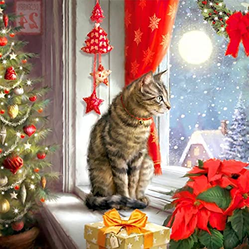 ZGmaxCL DIY 5D Diamond Painting Set Puzzles Stickerei Strass Diamant Malerei Erwachsene Kinder Full Groß Weihnachtsbaum und Katze Home Wall Décor 50x50cm von ZGmaxCL