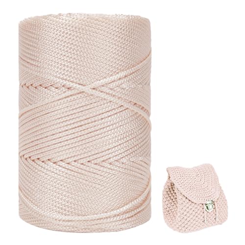 ZHANGXIAOMIN Polyester Garn 3mm X 225m，Makramee Garn 3mm，Makramee Band，Polypropylene Yarn，Geflochten Makramee Schnur Farbig，garn Zum Häkeln Für Stricken，Dekoration DIY Handwerk (Beige) von ZHANGXIAOMIN