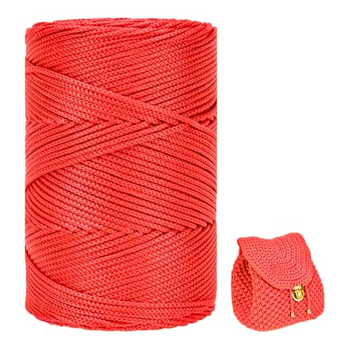 Polyester Garn 3mm X 225m，Makramee Garn 3mm，Makramee Band，Polypropylene Yarn，Geflochten Makramee Schnur Farbig，garn Zum Häkeln Für Stricken，Dekoration DIY Handwerk (Groß Rot) von ZHANGXIAOMIN