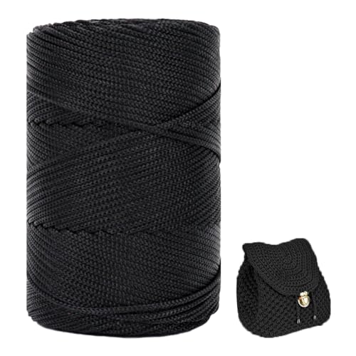 ZHANGXIAOMIN Polyester Garn 3mm X 225m，Makramee Garn 3mm，Makramee Band，Polypropylene Yarn，Geflochten Makramee Schnur Farbig，garn Zum Häkeln Für Stricken，Dekoration DIY Handwerk (Schwarz) von ZHANGXIAOMIN