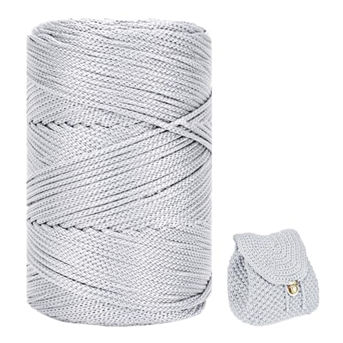 ZHANGXIAOMIN Polyester Garn 3mm X 225m，Makramee Garn 3mm，Makramee Band，Polypropylene Yarn，Geflochten Makramee Schnur Farbig，garn Zum Häkeln Für Stricken，Dekoration DIY Handwerk (Silber) von ZHANGXIAOMIN