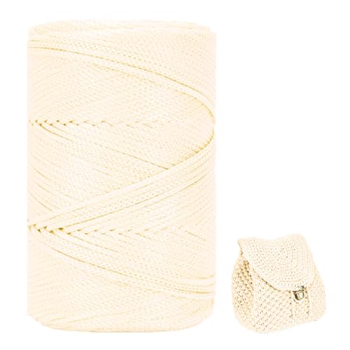 ZHANGXIAOMIN Polyester Garn 3mm X 225m，Makramee Garn 3mm，Makramee Band，Polypropylene Yarn，Geflochten Makramee Schnur Farbig，garn Zum Häkeln Für Stricken，Dekoration DIY Handwerk (Creme) von ZHANGXIAOMIN