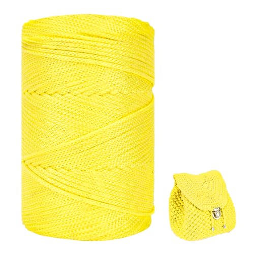 ZHANGXIAOMIN Polyester Garn 3mm X 225m，Makramee Garn 3mm，Makramee Band，Polypropylene Yarn，Geflochten Makramee Schnur Farbig，garn Zum Häkeln Für Stricken，Dekoration DIY Handwerk (Gelb) von ZHANGXIAOMIN