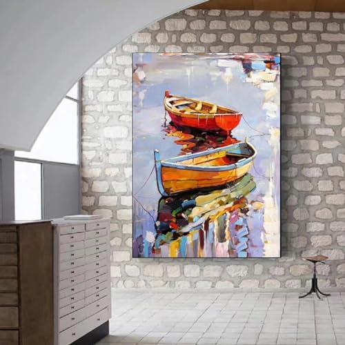 Farbgemälde Boote Landschaften Graffiti Kunst Leinwand gedruckt Seelandschaft Hafen Öl Kunstwerke Poster Wohnzimmer Bilder Dekor 60x80cm Rahmenlos von ZHAOLIN