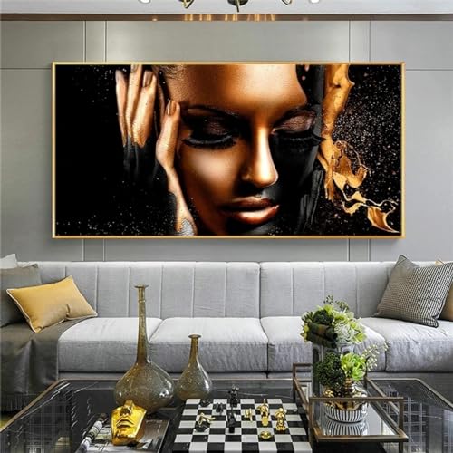 Großes Ölgemälde „Nackte afrikanische Frau“ in Schwarz und Gold auf Leinwand, Poster und Drucke, moderne Kunst, Wandbilder für Wohnzimmer, 20 x 40 cm, rahmenlos von ZHAOLIN