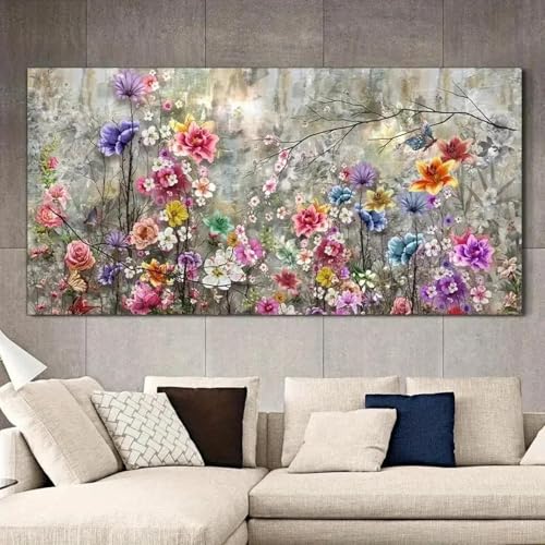 Leinwand-Poster, moderne Kunst, abstrakte Wildblumen, Gemälde, Druck, buntes Blumenbild für Wohnzimmer, Flur, Wanddekoration, 30 x 60 cm, rahmenlos von ZHAOLIN