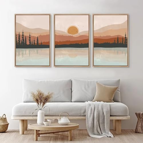 Wandkunst 3-teiliges Poster, Sonnenuntergang, Wald, Landschaftsmalerei, abstrakte Illustrationen, moderne Kunst, minimalistische Wohnzimmer-Wanddekoration, 50 x 70 cm (20 x 28 Zoll) x3, rahmenlos von ZHAOLIN