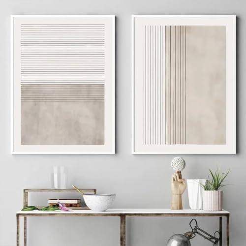 ZHAOLIN 2 Stück abstrakte beige-graue Poster drucken Bilder nordische minimalistische Linie moderne Wohnzimmer Wandkunst Leinwand Malerei Wohnkultur 50x70cm (20x28in) x2 Rahmenlos von ZHAOLIN