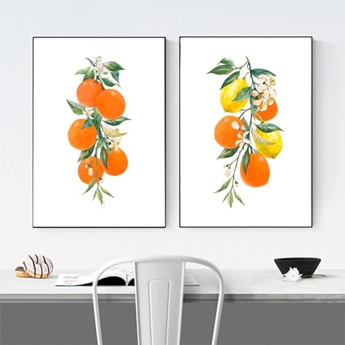 ZHAOLIN Aquarell-Stil, frische Zitronen-Orangen, Poster, Leinwandbild, Obst-Wandkunst, Bilder für Wohnzimmer, nordische moderne Wohnkultur, 50 x 70 cm (20 x 28 Zoll), 2 Stück, rahmenlos von ZHAOLIN