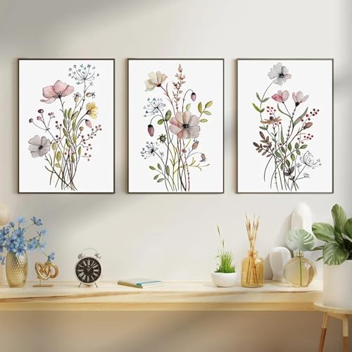 ZHAOLIN Aquarell-Wildblumen, botanische Blumen, Poster und Drucke, Leinwandgemälde, florale Wandkunst, Bild für Wohnzimmer, Heimdekoration, 20 x 30 cm (8 x 12 Zoll), 3 Stück, rahmenlos von ZHAOLIN