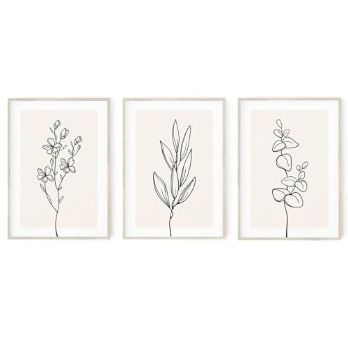 ZHAOLIN Boho Botanical Flower Line Beige Poster Wandkunst Leinwandgemälde Minimal Floral Print Bilder Neutral Wohnzimmer Dekor 20x30cm (8x12in) x3 Rahmenlos von ZHAOLIN