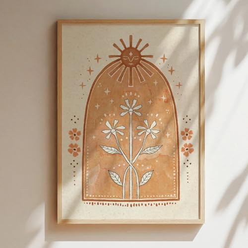 ZHAOLIN Boho Vintage Sonne Mond Wandkunst Poster Gemälde ästhetische Blumen Leinwanddrucke Bilder für Schlafzimmer Wohnzimmer Dekor 30x50cm Rahmenlos von ZHAOLIN