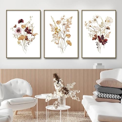 ZHAOLIN Boho Wildblumen Aquarell Botanische Poster Wandkunst Leinwand Malerei Druck Bilder Moderne Wohnzimmer Inneneinrichtung 20x30cm (8x12in) x3 Rahmenlos von ZHAOLIN