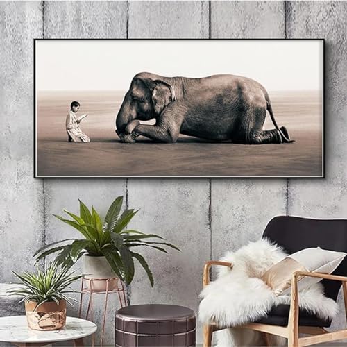 ZHAOLIN Großes Leinwandbild mit frommem Buddhismus, Mönch und Elefant, Asche, Schnee, Poster, religiöser Druck, Wandkunst, Bild, Wohnzimmer, 30 x 60 cm, rahmenlos von ZHAOLIN