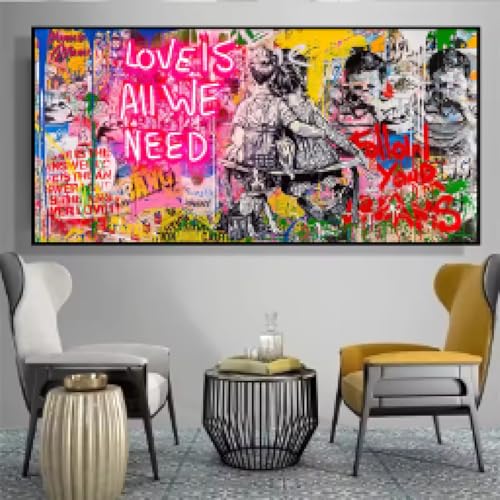 ZHAOLIN LIEBE IST ALLES, WAS WIR BRAUCHEN Graffiti-Kunstgemälde, Leinwandmalerei, Poster und Drucke, Street-Art-Wandbild, Wohnkultur, Cuadros, 50 x 100 cm, rahmenlos von ZHAOLIN