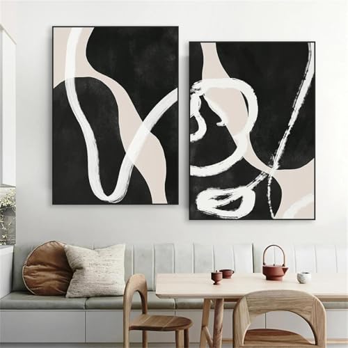 ZHAOLIN Minimalistisches Leinwandbild, abstraktes Schwarz-Weiß-Linienplakat, geometrische Formen, Kunstdrucke, moderne Wandkunst, neutrale Wohndekoration, 50 x 70 cm (20 x 28 Zoll) x2, rahmenlos von ZHAOLIN