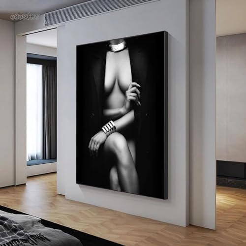 ZHAOLIN Mode Sexy Frau Körperkunst Leinwand Malerei Schwarz und Weiß Charakter Poster Druck Leinwand Wandkunst für Wohnzimmer Dekor 60x80cm Rahmenlos von ZHAOLIN