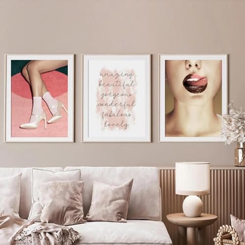 ZHAOLIN Mode Sexy Frau Poster Druck Mädchen Trinkbar Leinwand Malerei Bling High Heel Bilder Nordische Moderne Wandkunst Badezimmer Dekor 20x30cm (8x12in) x3 Rahmenlos von ZHAOLIN