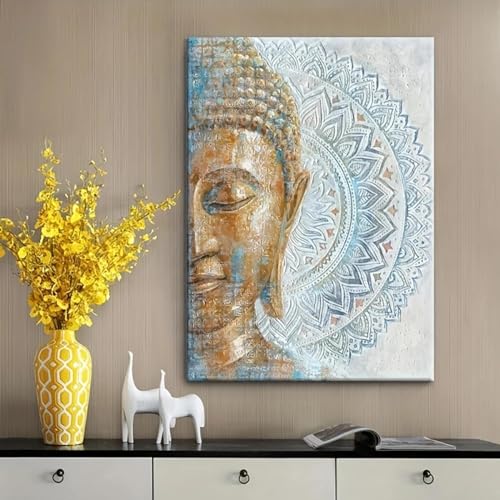 ZHAOLIN Moderne Buddha-Wandkunst, Leinwandgemälde, blaue Mandala-Blumenblüte, Buddha-Poster für Schlafzimmer, Wohnzimmer, Dekoration, Bilder, 60 x 80 cm, rahmenlos von ZHAOLIN