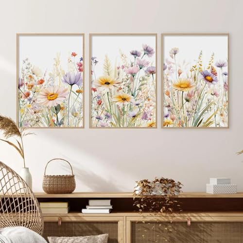 ZHAOLIN Moderne Wildblumenpflanzen Botanische Natur Poster Wandkunst Leinwand Malerei Druck Bild Wohnzimmer Schlafzimmer Innendekoration 50x70cm (20x28in) x3 Rahmenlos von ZHAOLIN