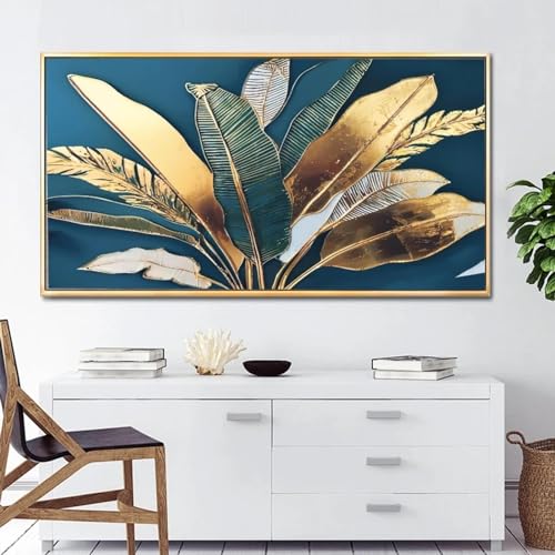 ZHAOLIN Modernes Boho-Poster mit goldgrünen Bananenblättern, tropische Pflanze, Wandkunst, Leinwandgemälde, Druck, Wohnzimmer, Heimdekoration, 30 x 60 cm, rahmenlos von ZHAOLIN