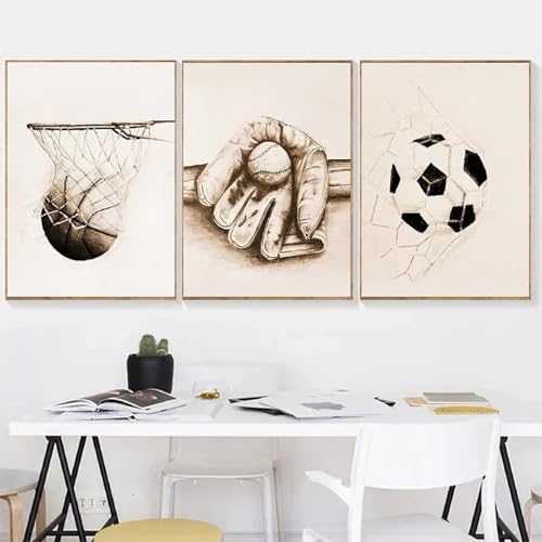 ZHAOLIN Nordischer Sport Basketball Fußball Leinwandmalerei Wandkunst Bilder Baseball Poster Drucke für Wohnzimmer Kinderzimmer Dekor 20x30cm (8x12in) x3 Rahmenlos von ZHAOLIN