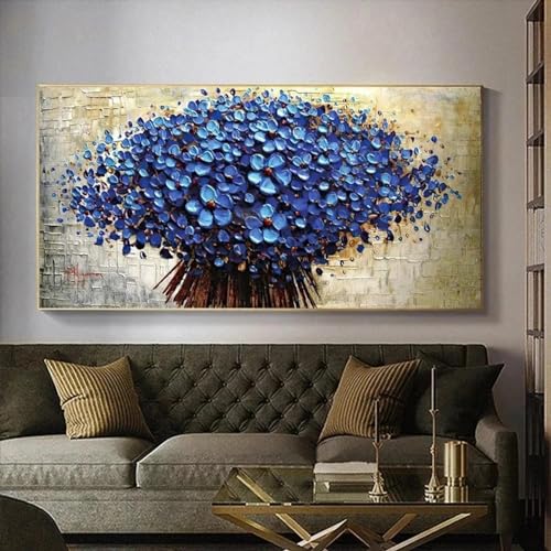 ZHAOLIN Nordisches abstraktes blaues Blumengemälde auf Leinwand, Wandkunst, Poster, Drucke, Wandbilder für Wohnzimmer, Home Cuadros Decor, 20 x 40 cm, rahmenlos von ZHAOLIN