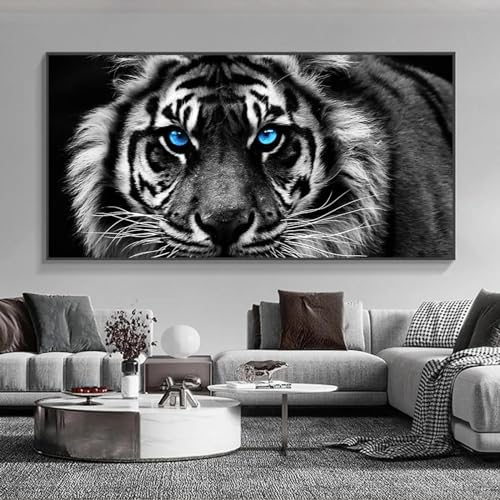 ZHAOLIN Poster mit Tiger-Motiv, blaue Augen, Schwarz-Weiß, Tier-Leinwandgemälde, Innenwand-Kunstdrucke, Bilder für Wohnzimmer, Heimdekoration, 90 x 180 cm, rahmenlos von ZHAOLIN