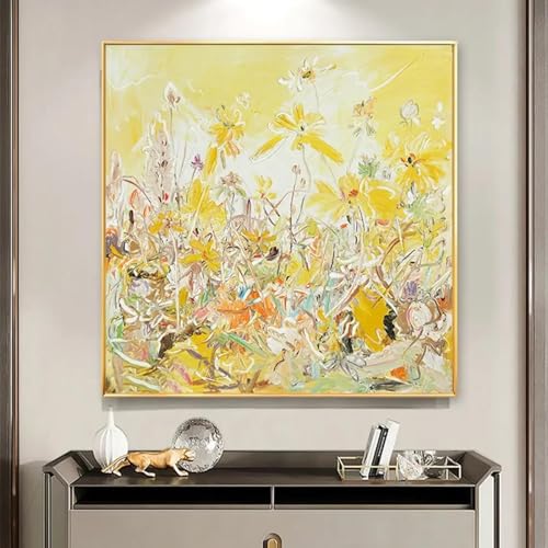 ZHAOLIN Skandinavische einfache Wandkunst, gelbe strukturierte Blumenlandschaft, Ölgemälde, HD-Posterdruck, Schlafzimmer, Wohnzimmer, Dekoration, 30 x 30 cm, rahmenlos von ZHAOLIN