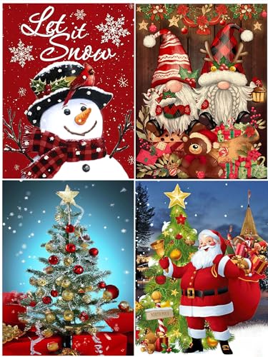 ZHAOMIMI 5D Diamond Painting 4er Set Voll gebohrt 30x40 cm, DIY Weihnachten Cross Stickerei Malerei Kits für Kinder, Erwachsene, Wohnzimmer Schlafzimmer Büro Wand Und Eingang Dekoration (Weihnachten) von ZHAOMIMI