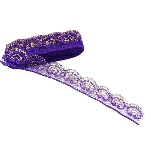 ZHAOYUQI Spitzenband 10 Yards Glitzer-Spitzenband, Bestickt, Netzbesatz for Hochzeitskleid, Alles for Handarbeit, Dekoration, Nähzubehör, Breite 2,6 cm Spitzenborte(Purple Gold Lace) von ZHAOYUQI