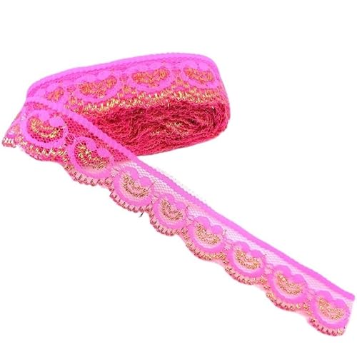 ZHAOYUQI Spitzenband 10 Yards Glitzer-Spitzenband, Bestickt, Netzbesatz for Hochzeitskleid, Alles for Handarbeit, Dekoration, Nähzubehör, Breite 2,6 cm Spitzenborte(Rose Red Gold Lace) von ZHAOYUQI