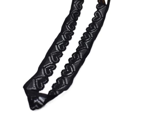 ZHAOYUQI Spitzenband Elastisches Spitzenbandband, 18 mm breit, herzförmige Stretch-Spitze for Nähen, Dekoration, Spitzenstoff Spitzenborte(Noir,5 Yards) von ZHAOYUQI